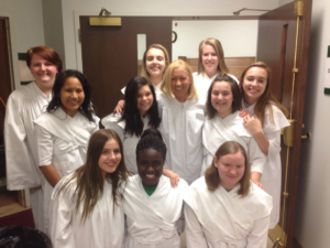 Mercy residents with Nancy before baptism